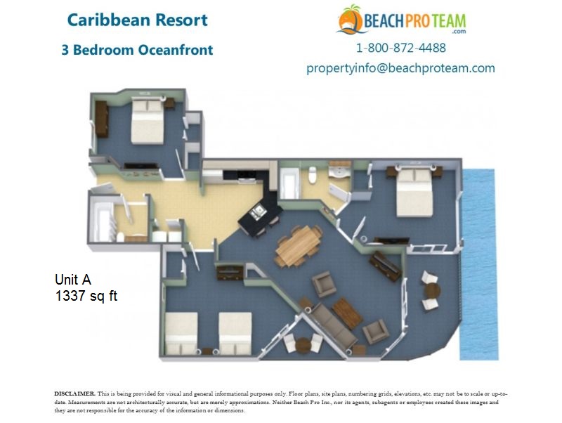 Caribbean II Floor Plan A - 3 Bedroom Oceanfront Corner